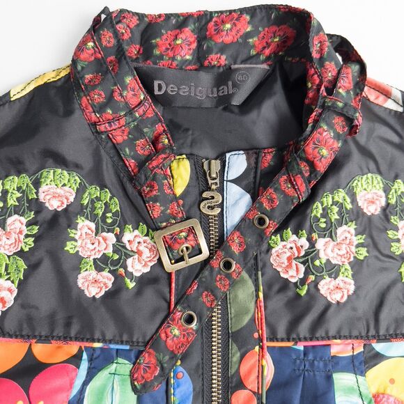 Desigual Embroidered Bomber Jacket Windbreaker Womens 40 Avant Garde Floral - Picture 5 of 16